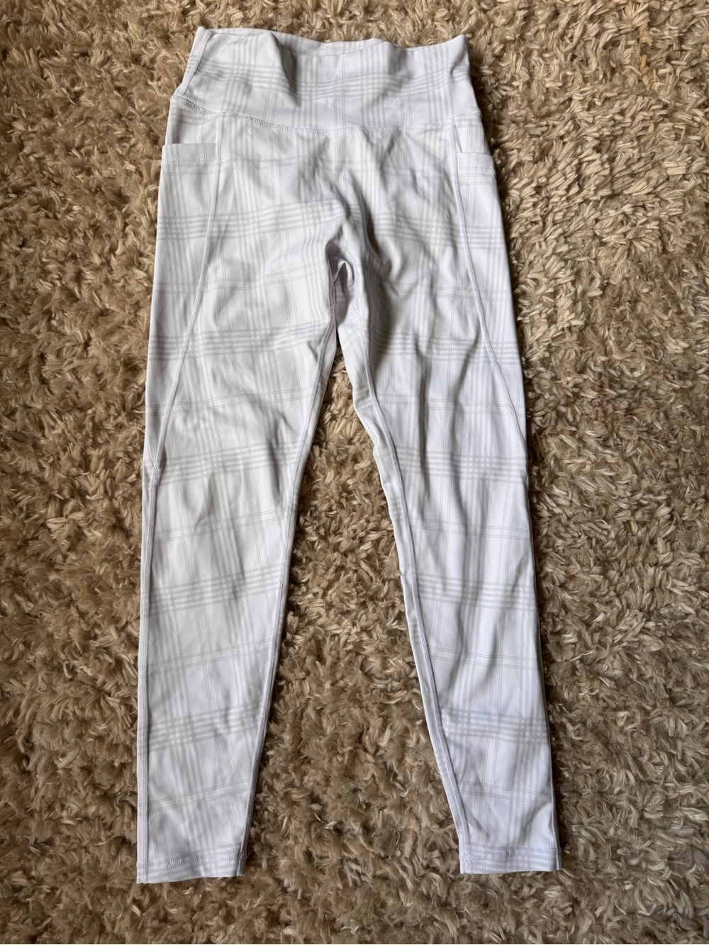 BuffBunny White Plaid High-Waist Leggings with Side Pockets
